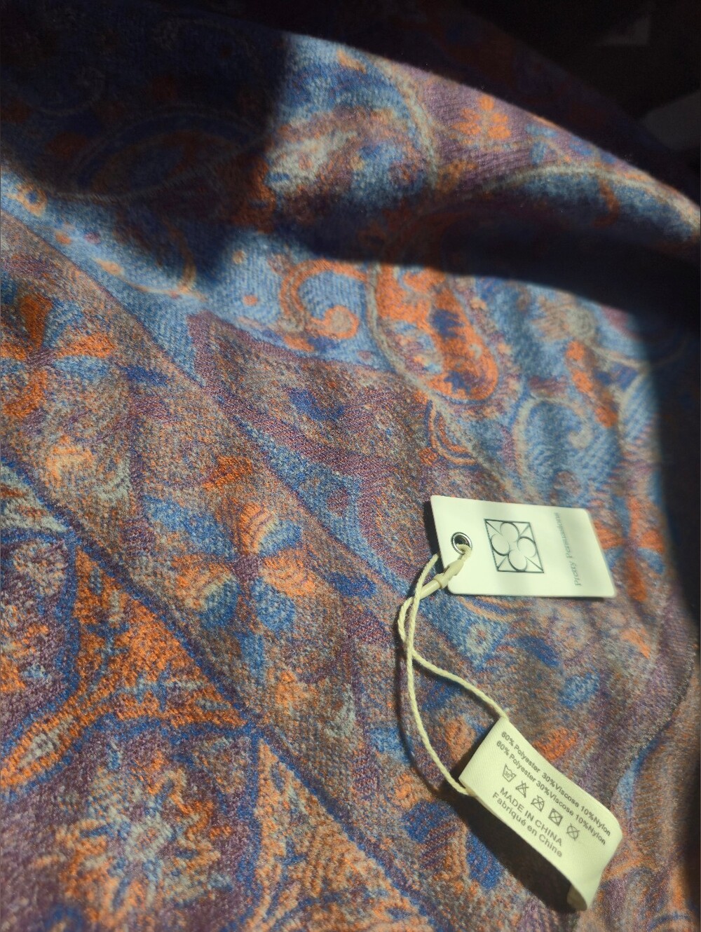 Pretty Persuations Paisley Scarf in Blue, Violet and Rust Orange